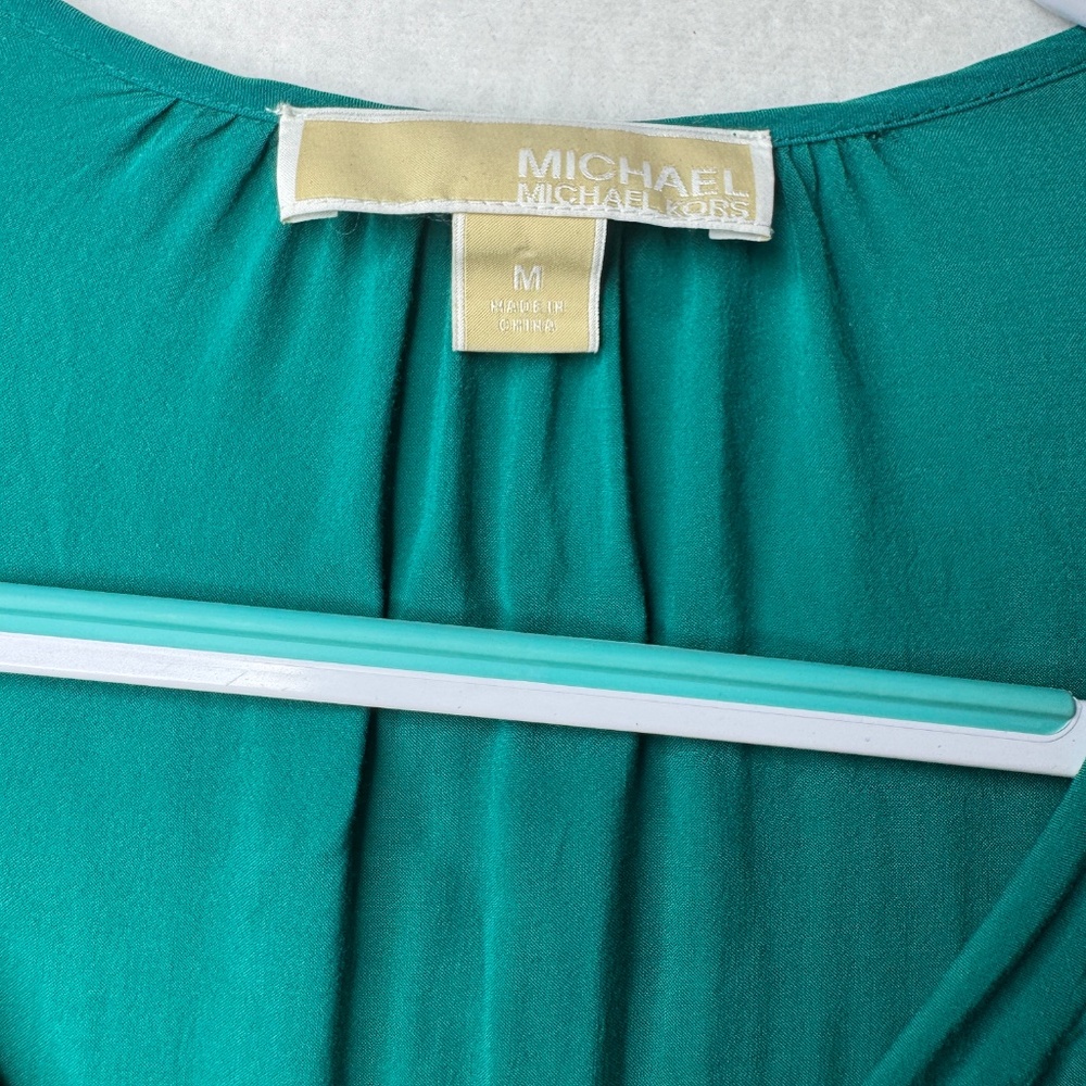 Michael Michael Kors Blouse M Teal Emerald Boho Gold Studded‎ Long Sleeve Top - Picture 5 of 6